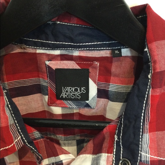 VARIOUS ARTISTS SHORT SLEEVE PEARL SNAP BUTTON DOWN SHIRT EUC SZ XL - Picture 2 of 5